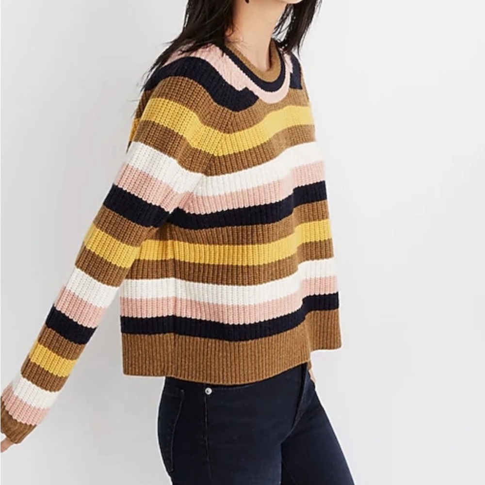 Madewell Striped Tilden Pullover Sweater Wool Blend Stripe Sweater - Siz…